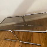 Vintage coffee table in chrome and smoked glass 70s