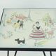 Plant stand with ceramic tile top paris motif metal frame hairpin legs 50s