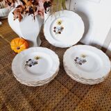 6 Assiettes Creuses Porcelaine Française Sarreguemines Fleurs Marron