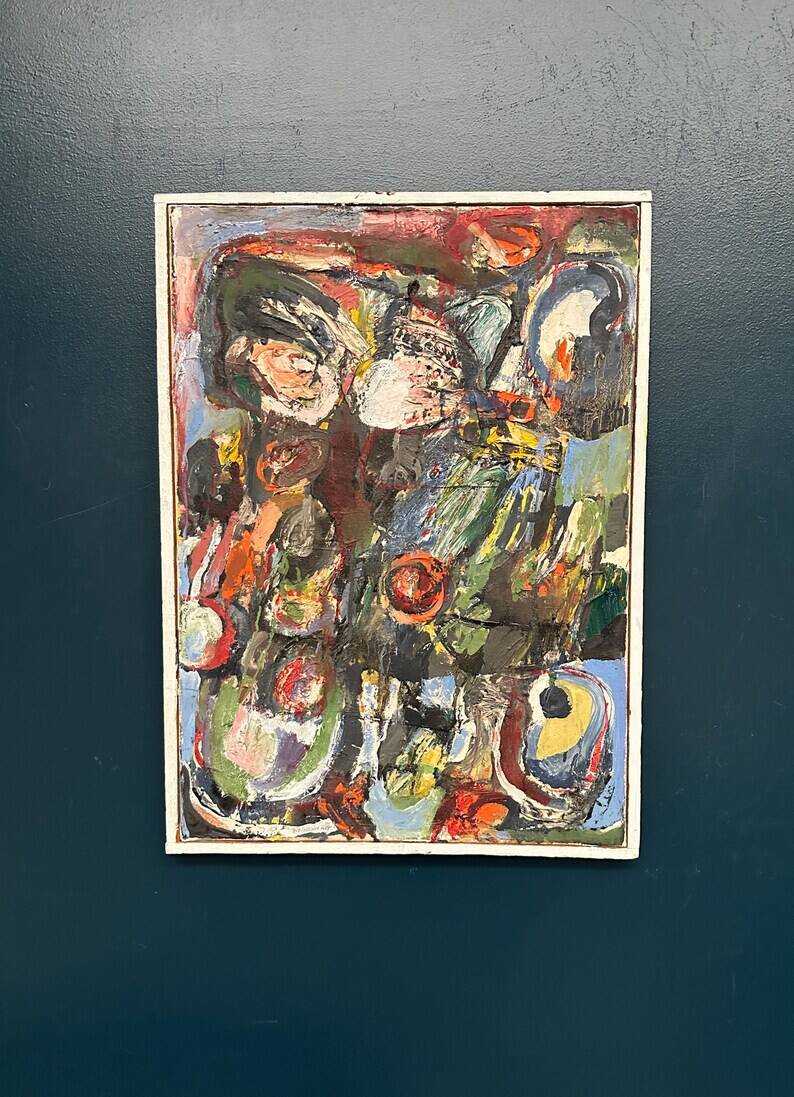 Original Swedish Oil on Canvas – “Abstract Composition” by Valter Gibson – Dated 1965 – Vintage & Framed