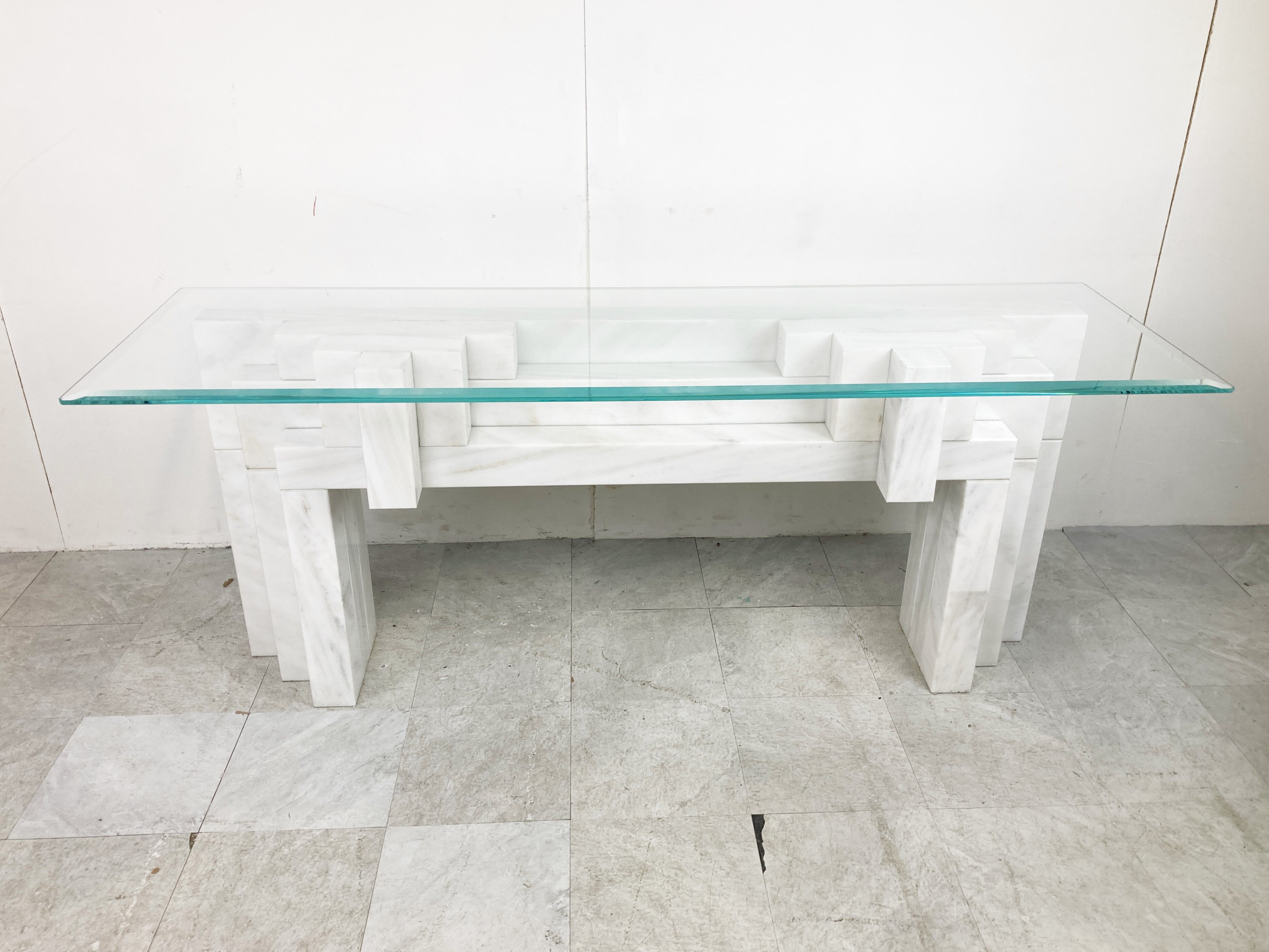 Vintage white marble console table Italy, 1980s