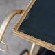 Rolling bar trolley in gold metal and black opaline two trays 1960