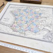 France and departments, old map, printed in 1852. Authentic.