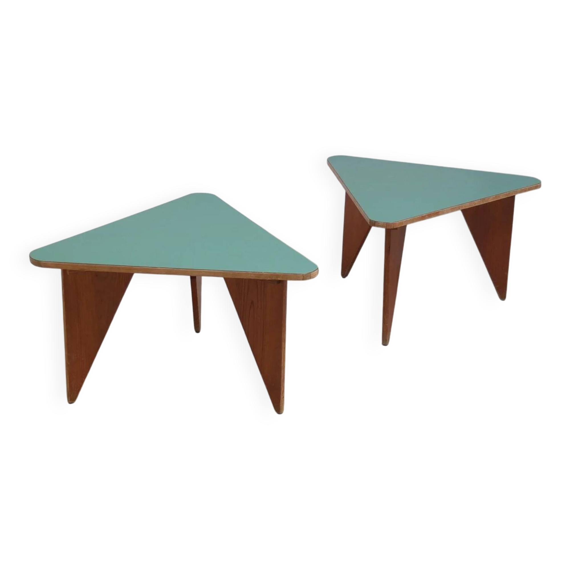 Unique pair of triangular coffee or side tables, 1960s
