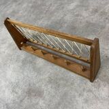 Vintage wooden wall coat rack with 6 chalet-style hooks