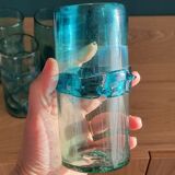 6 orangeade glasses in bubbled blown glass color duck blue