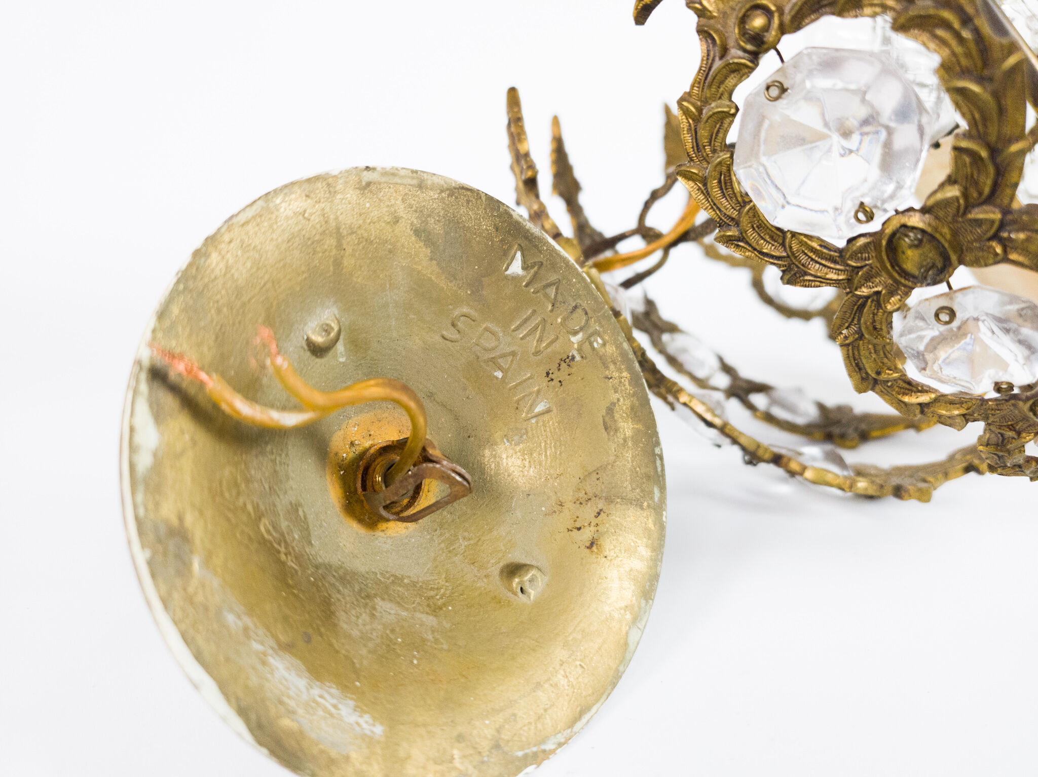 Brass facet cut glass hanging lamp gold plated 3rd quarter 20th