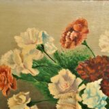 Oil on panel bouquet of carnations signed
