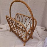 Vintage 1950s woven wicker magazine rack