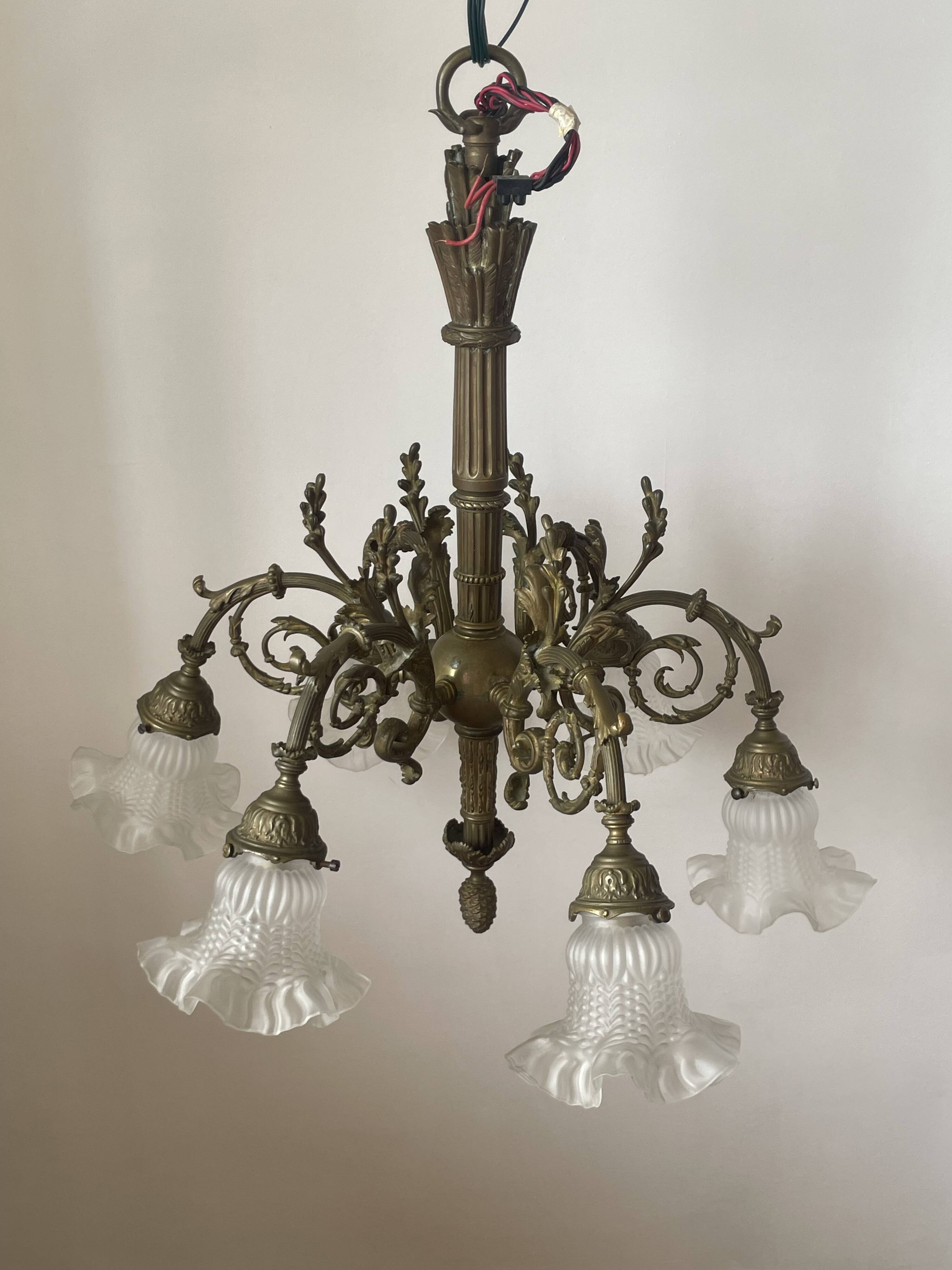 Brass chandelier with 6 branches