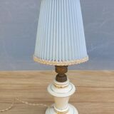 Vintage candlelight vanilla earthenware border gold and rhodoid lampshade pleated azure