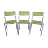 Lot of 3 chairs in chrome and khaki green skai, 70s