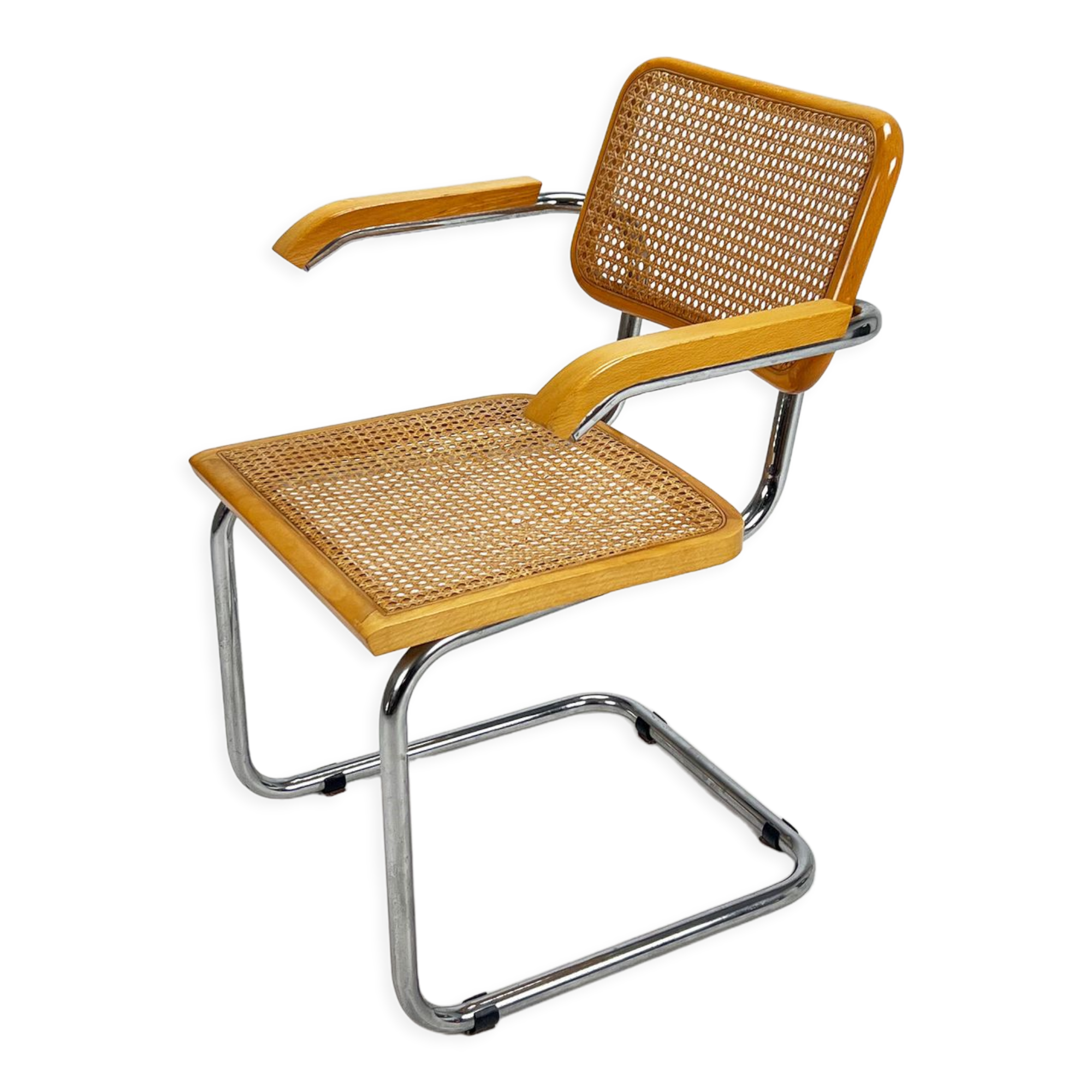 Tubular frame and cane cantilever dining chair, italy, 1970s