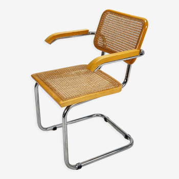 Tubular frame and cane cantilever dining chair, italy, 1970s