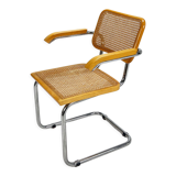 Tubular frame and cane cantilever dining chair, italy, 1970s