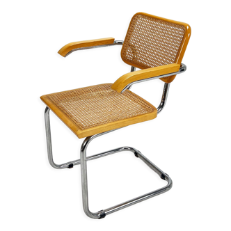 Tubular frame and cane cantilever dining chair, italy, 1970s