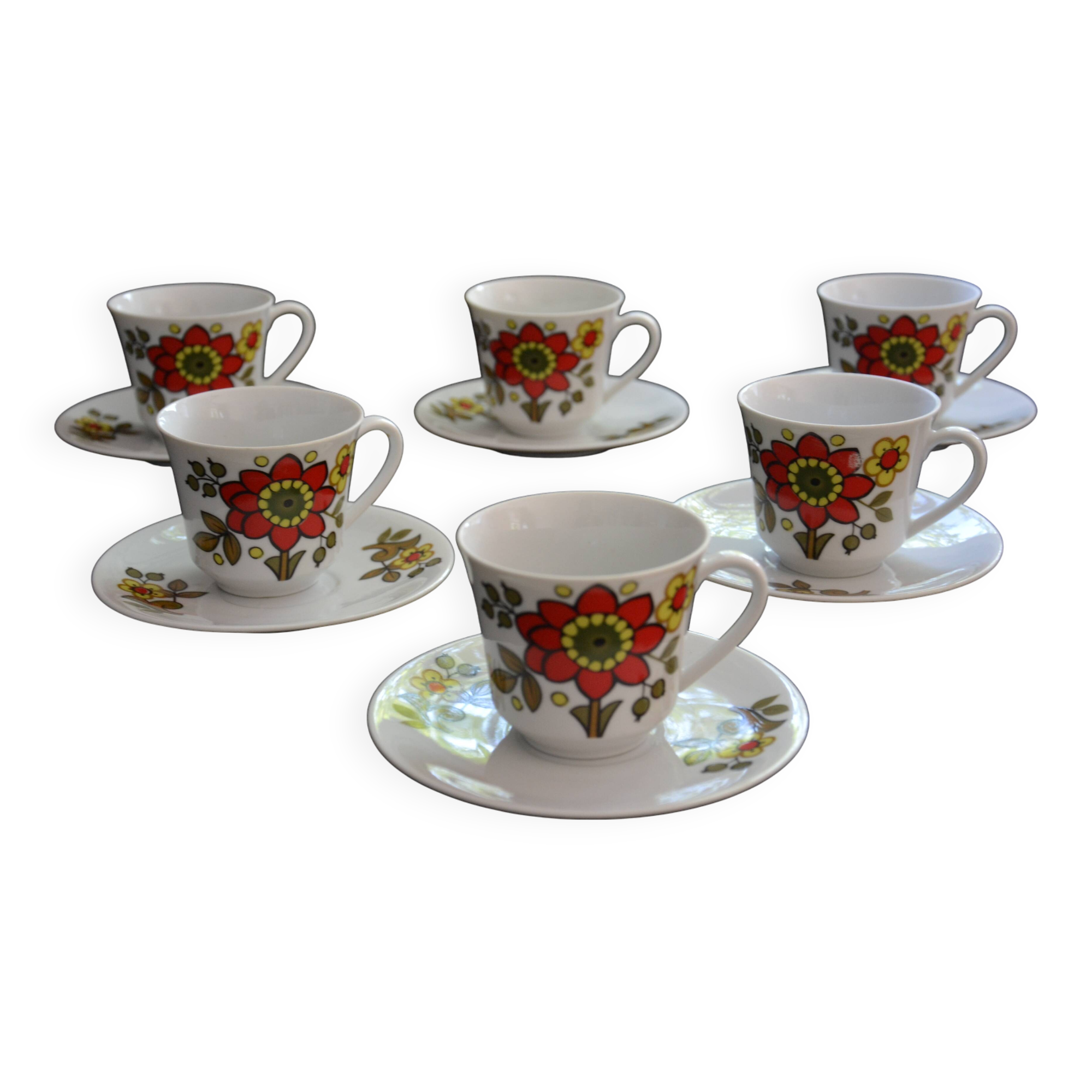 6 floral cups and saucers Bavaria West Germany