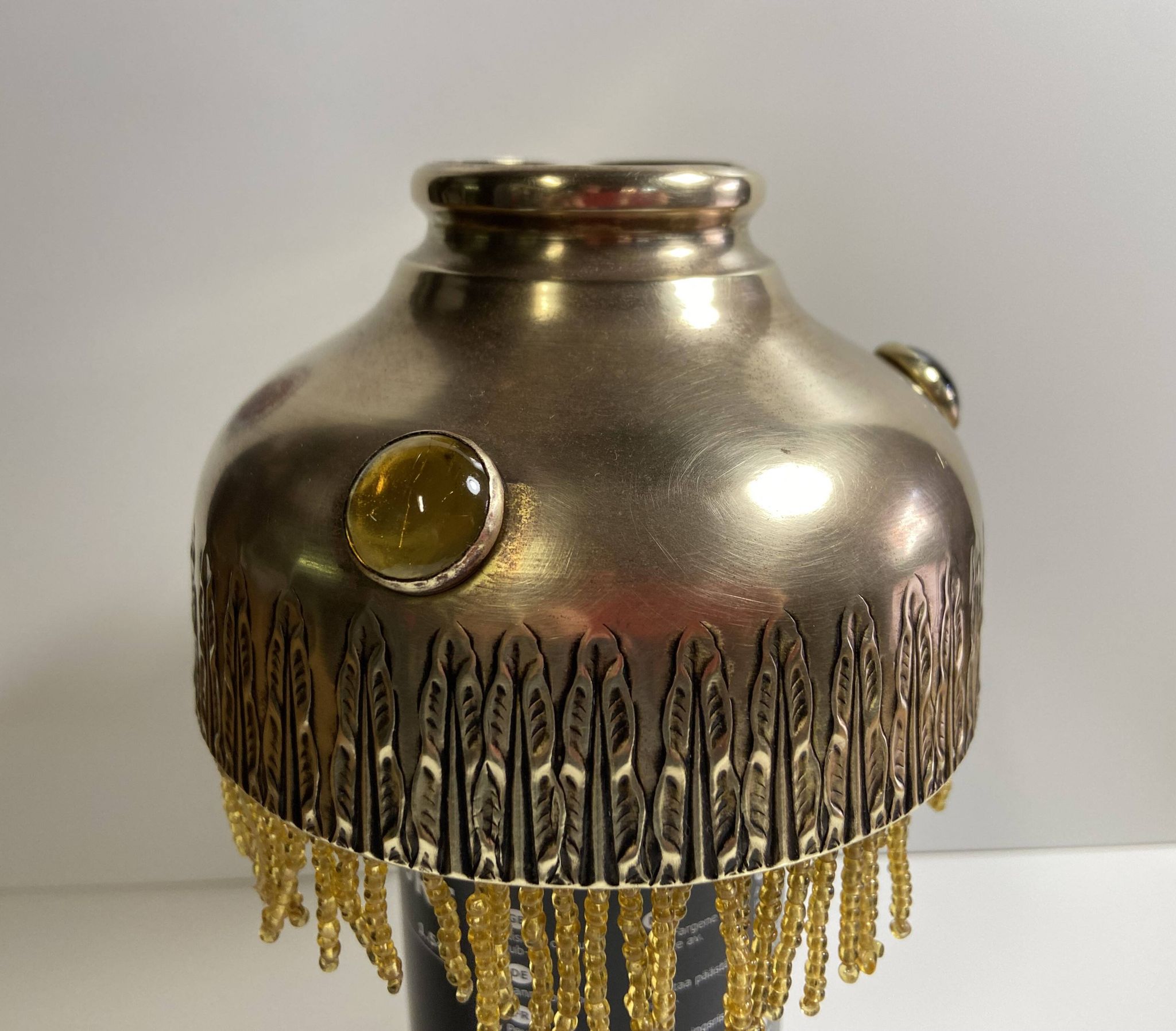 Antique Parisian Lampshade Hat 1900 Brass Cabochons Tassels