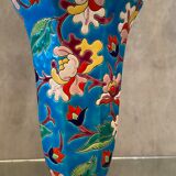 Faience cornet vase with floral decoration signed Emaux de Longwy