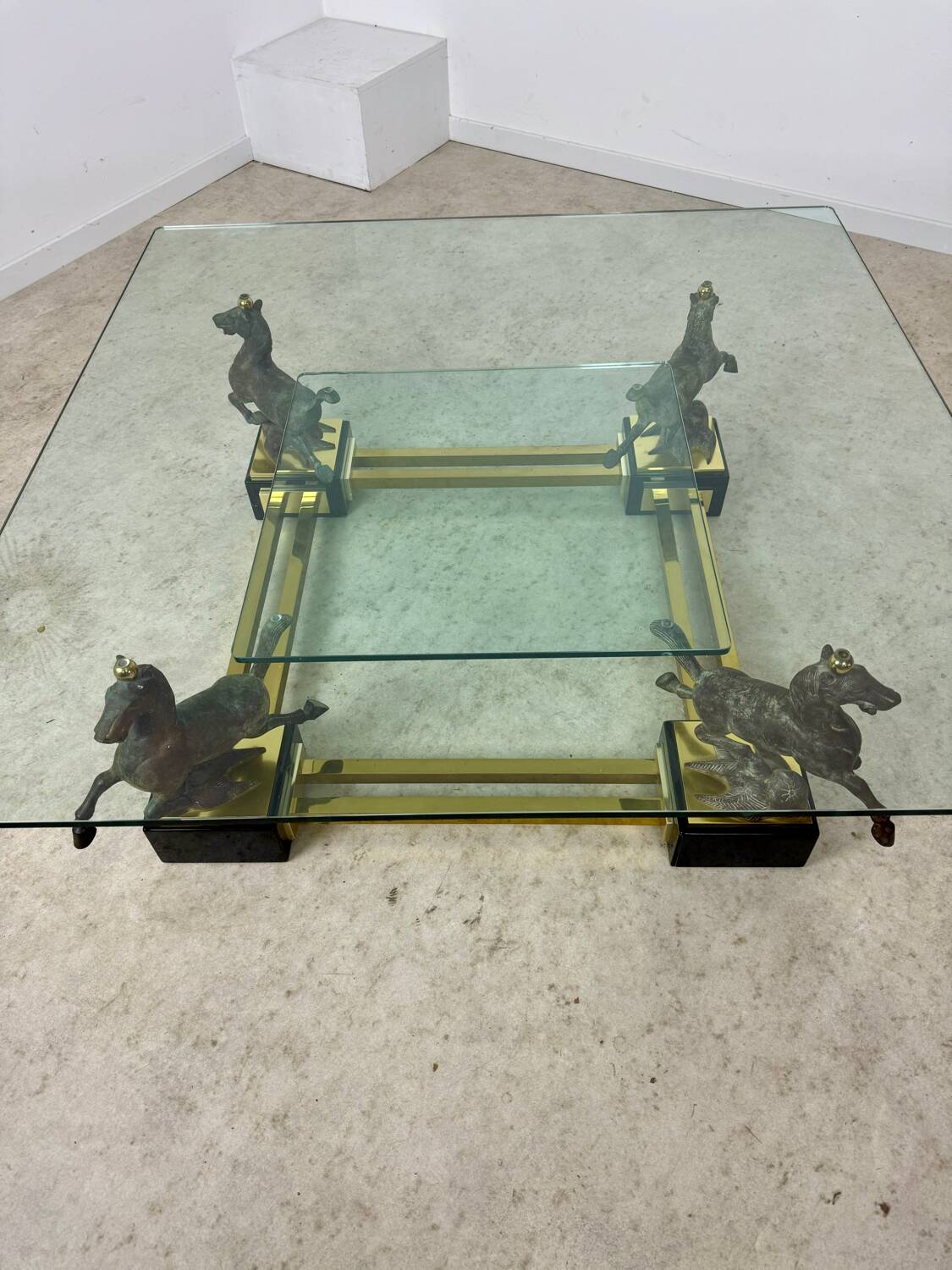 Old brass and gilded bronze table horses design from the 70s vintage Horses