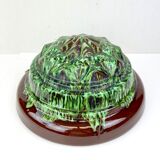 Old basin cup flower pot to hang - skyscraper shape - enamel color green jade