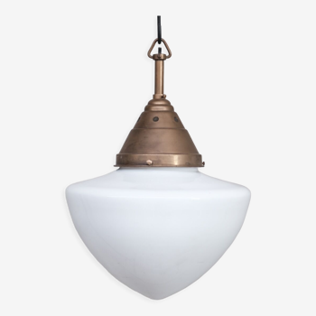 Opaline and Brass Mid-Century Glass Pendant Light