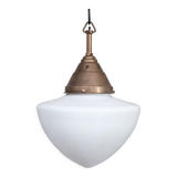 Opaline and Brass Mid-Century Glass Pendant Light