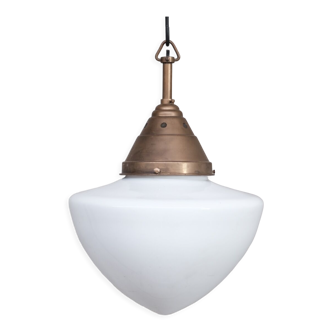 Opaline and Brass Mid-Century Glass Pendant Light