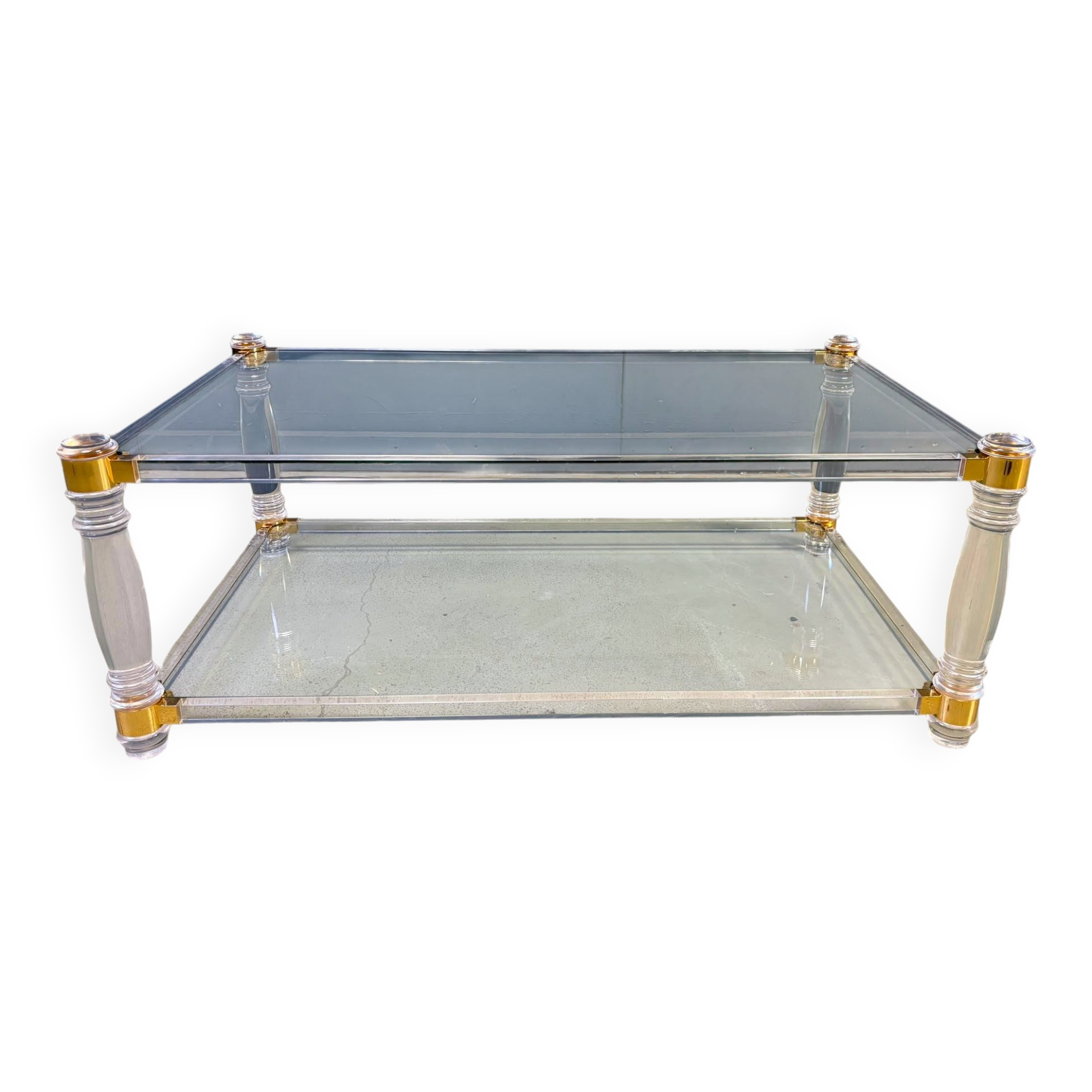 Vintage lucite and brass coffee table, 1970s