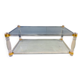 Table basse vintage en lucite et laiton, années 1970