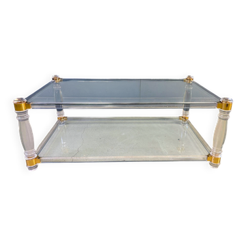 Vintage lucite and brass coffee table, 1970s