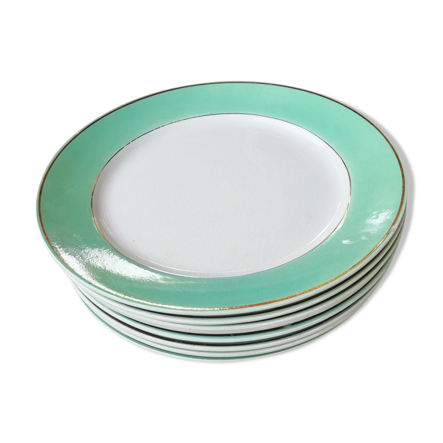 Set of flat plates mint green edge