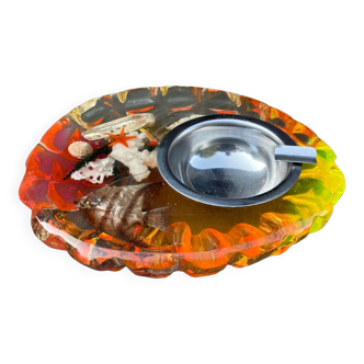 Resin ashtray or altuglas - shell shape, shell inclusion, fish, coral ect