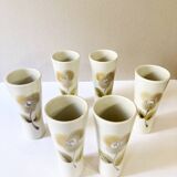 Grands verres en céramique, motif fleur peint à la main, tons beige/crème