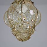 Set of 2 Wonderful Amber Vintage Venetian Lantern, Murano Glass, Italy, 1950s