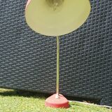 Red and silver swan neck table lamp