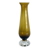 Vase soliflore en verre jaune ambré translucide, pied en forme fleur stylisée