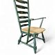 Vintage transparent green wooden arm chair / rush seat / high back ladder chair