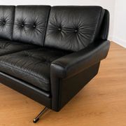 Vintage Danish Svend Skipper 4 person sofa in black leather and chrome