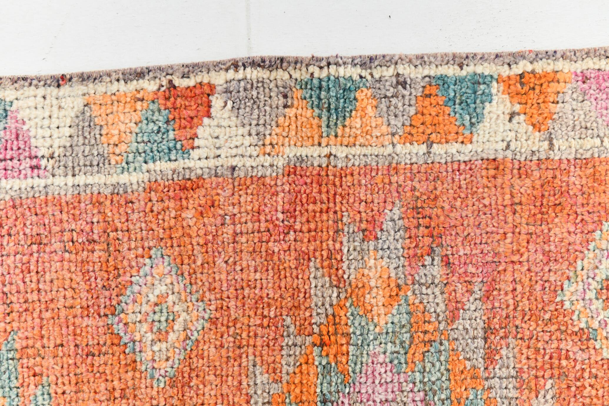 Orange & Green Turkish Vintage Runner Rug, 86x319Cm