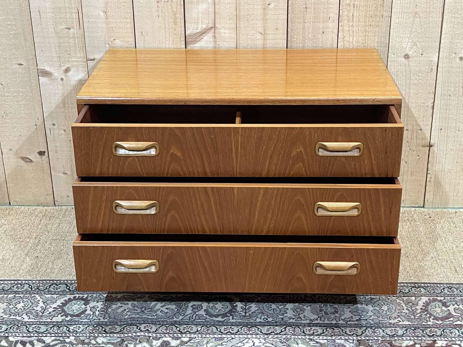 Low 3-drawer chest of drawers from the GPlan brand in teak from the 70s