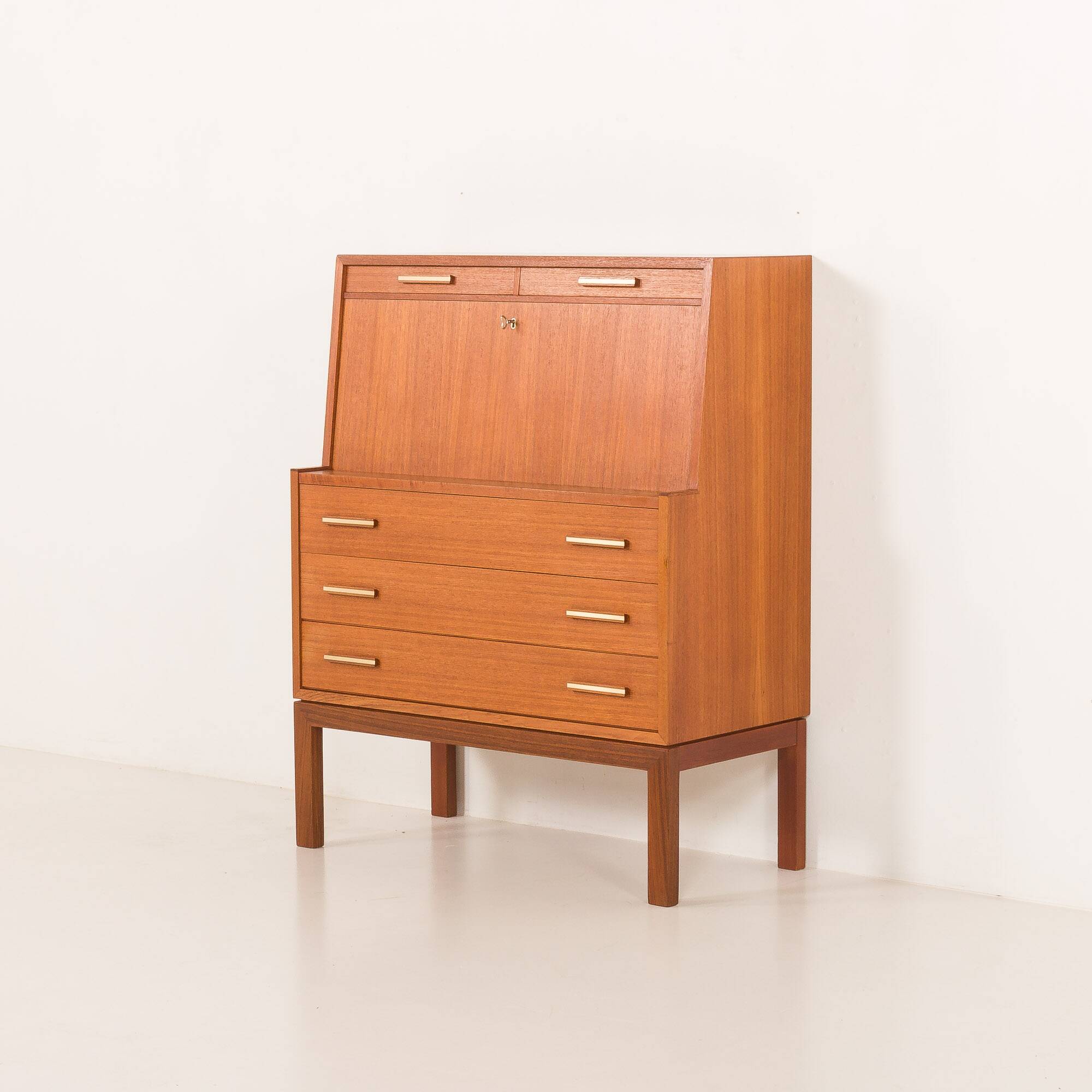 Danish mid century teak secretaire with brass inlays, 1960s