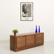 Oiled walnut TV stand equipped with 2 sliding doors and 3 drawers