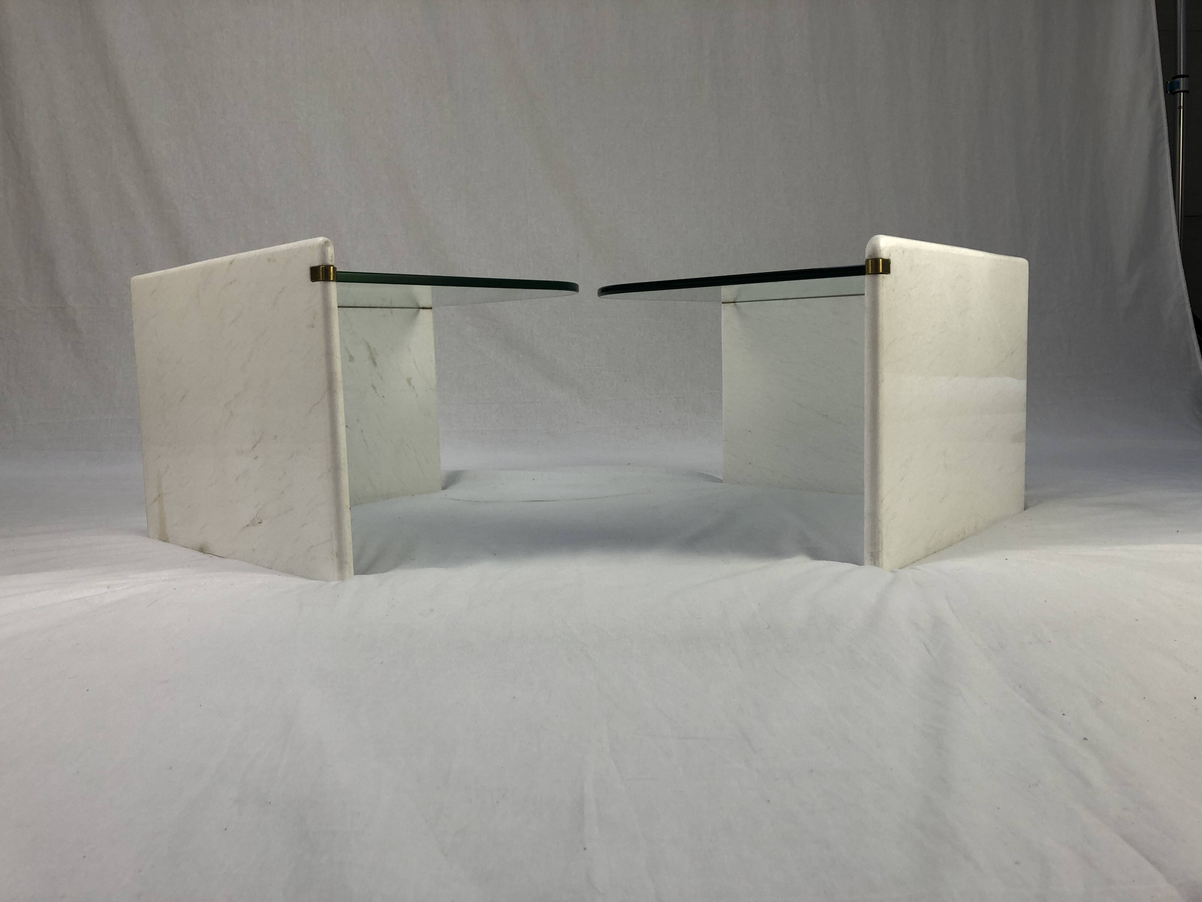 Italian sidetable Set, marble and glass