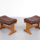 Set tabourets de pied en bois de chêne massif, années 1970, hollande