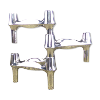 3 Combi-Leuchter chrome metal vintage candlesticks at BMF