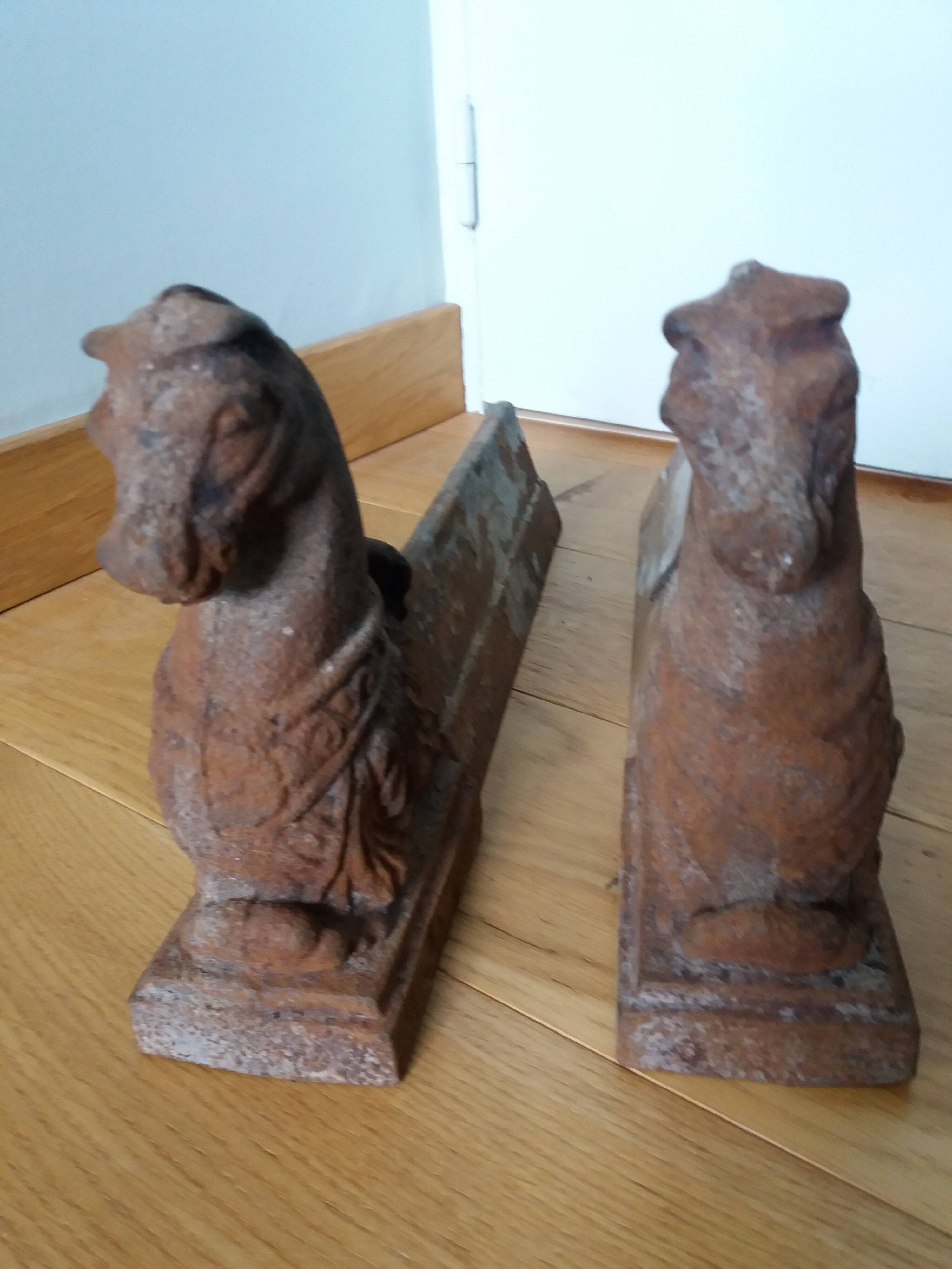 Cast iron andirons, horse head