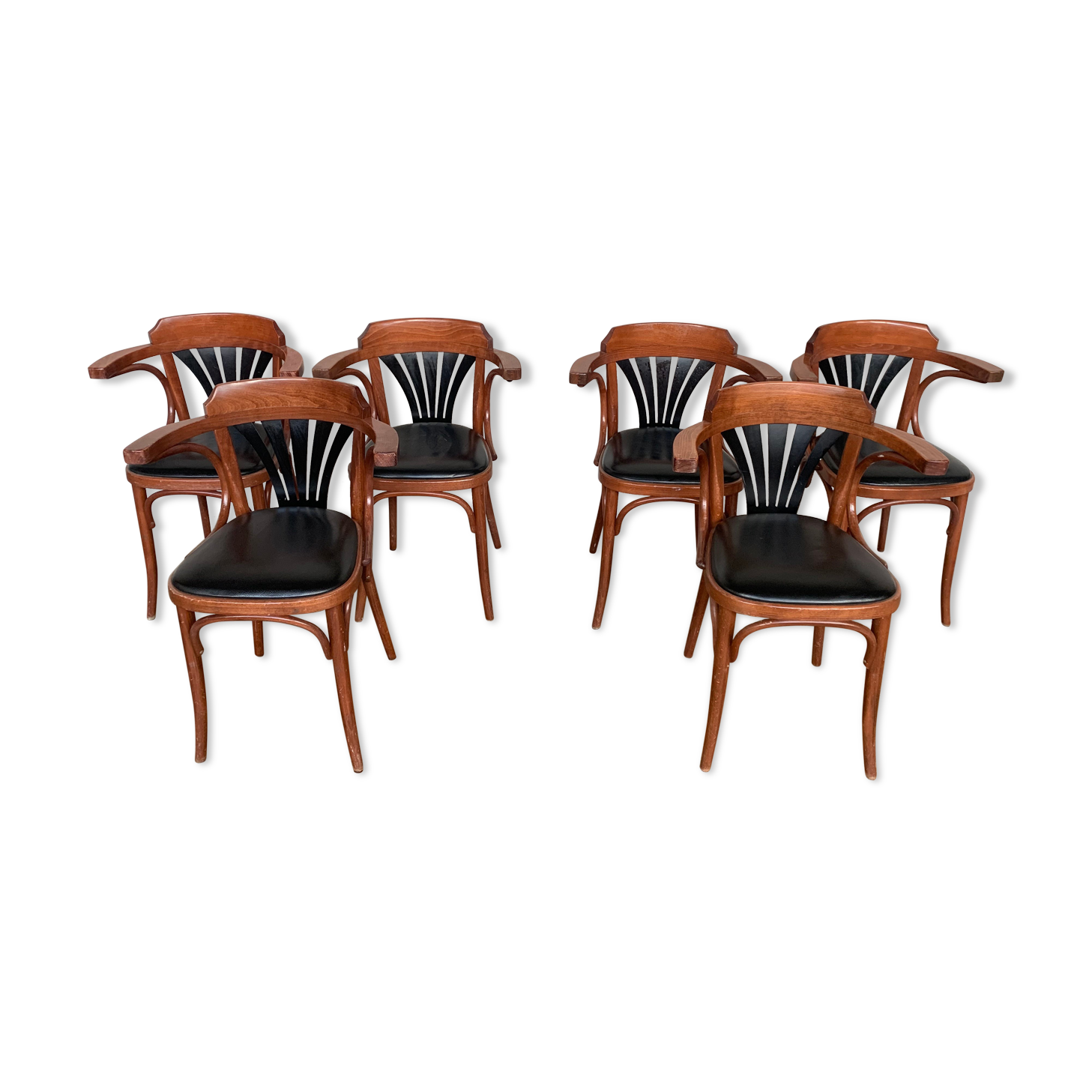 6 Chaises de bistrot en bois courbé DLG Baumann Thonet Fischel