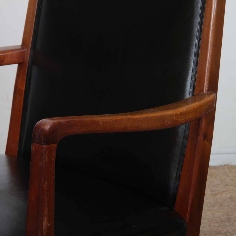 Pair of vintage wooden and leather armchairs from the 1950s.