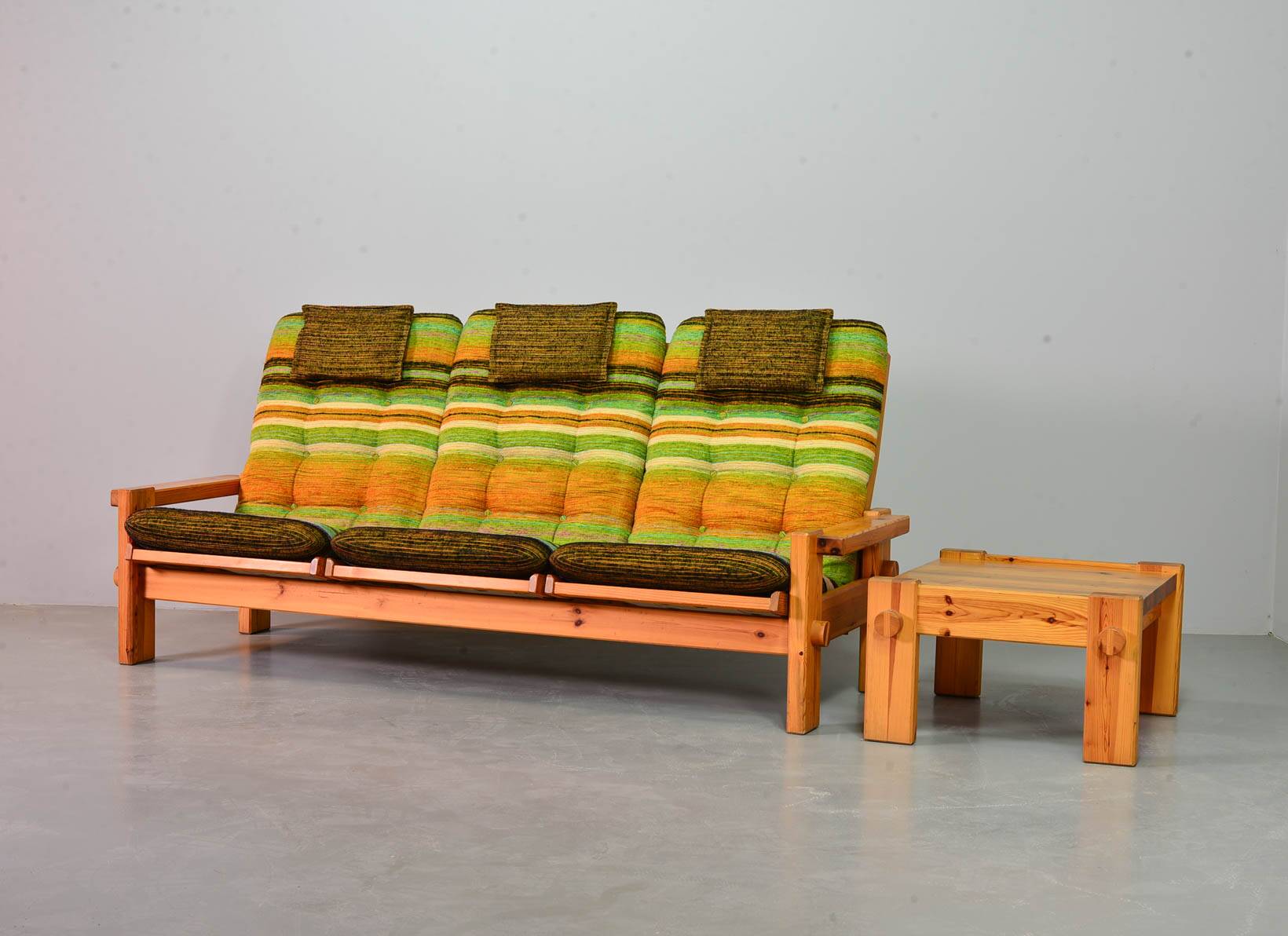 Rainbow Color Yngve Ekstrom Pinewood 3-Seat Dymling Sofa for Swedese 1970s